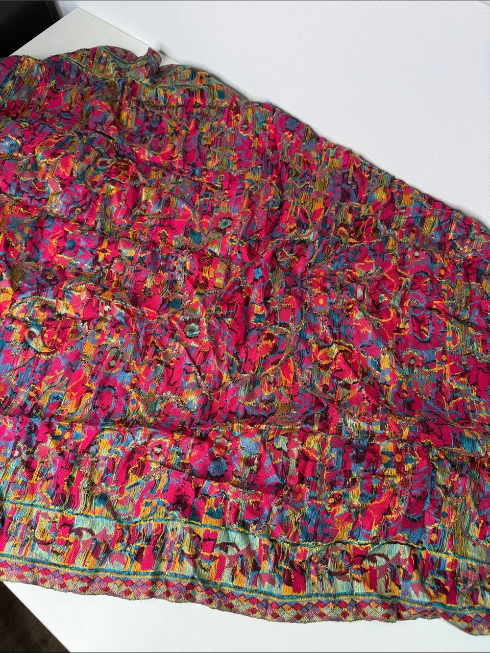Women’s floral paisley Indian scarf handmade wool silk large shawl